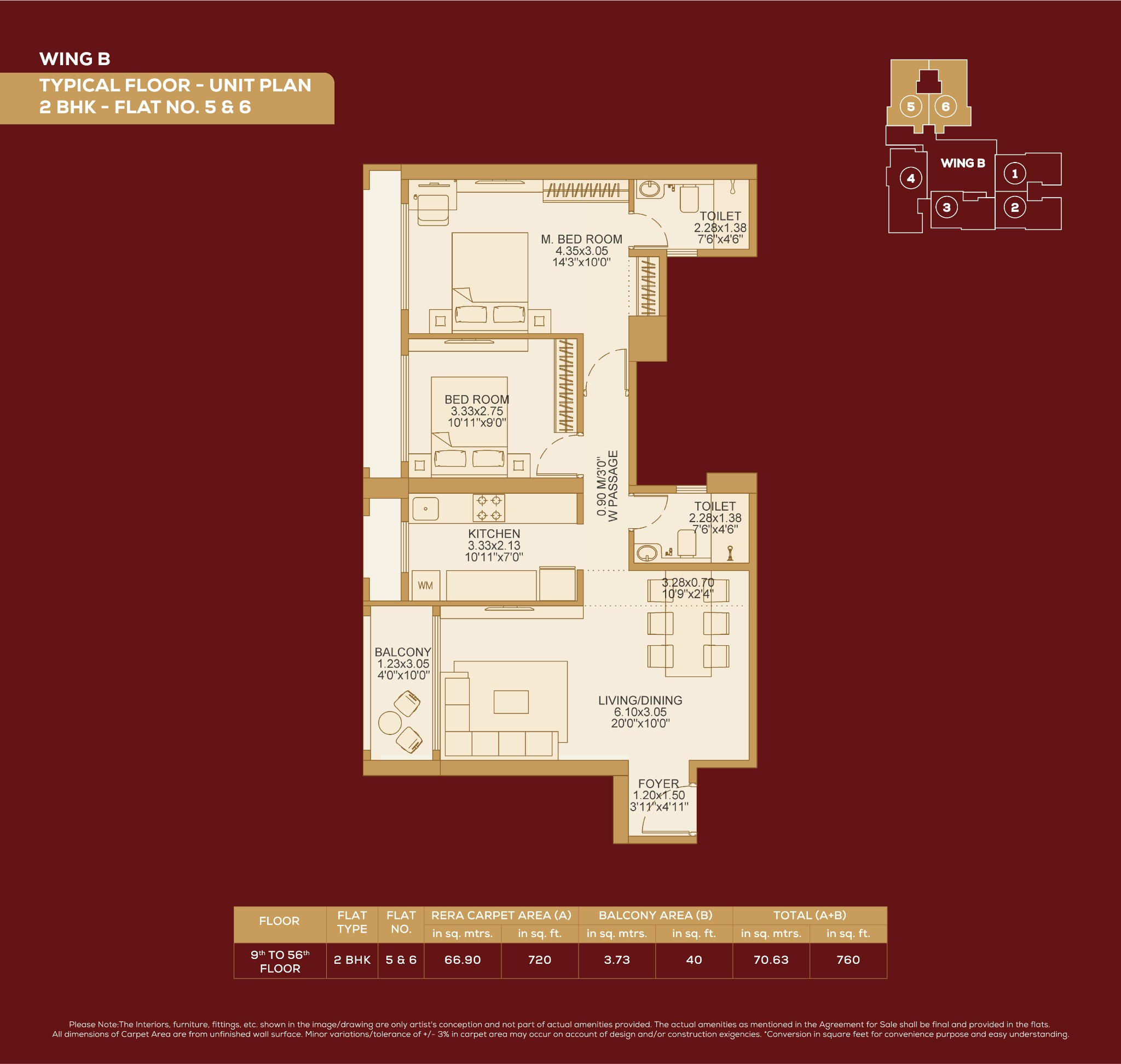 2 BHK — 760 sq. ft.