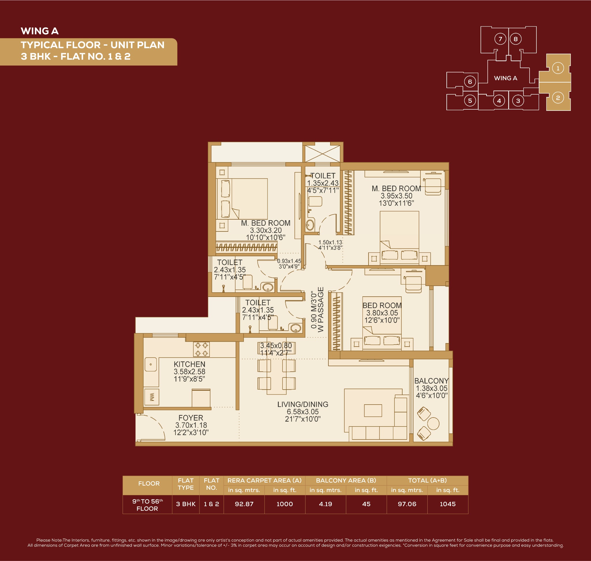 3 BHK — 1,045 sq. ft.